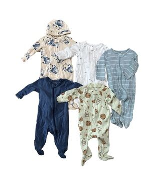 Carter's Mixed Cream, Blue & Navy Baby One-Piece Footies - Pack of 5